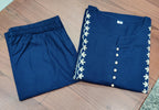 Women’s Blue Embroidered Cotton Kurta Palazzo Set | Elegant Ethnic Wear