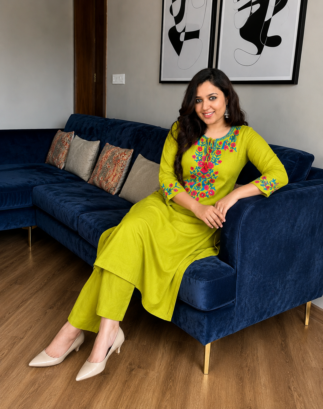 Elegant Green Floral Embroidered Co-ord Set
