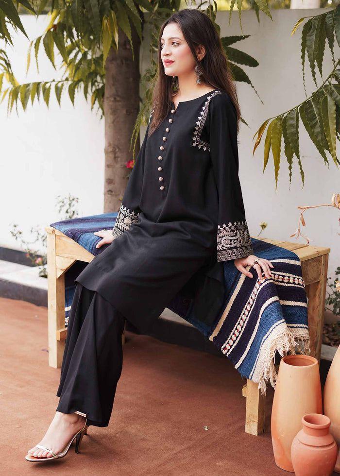 Women’s Black Embroidered Cotton Kurta Palazzo Set | Regular Fit Ethnic Wear
