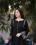 Women’s Black Embroidered Cotton Kurta Palazzo Set | Regular Fit Ethnic Wear