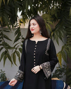 Women’s Black Embroidered Cotton Kurta Palazzo Set | Regular Fit Ethnic Wear