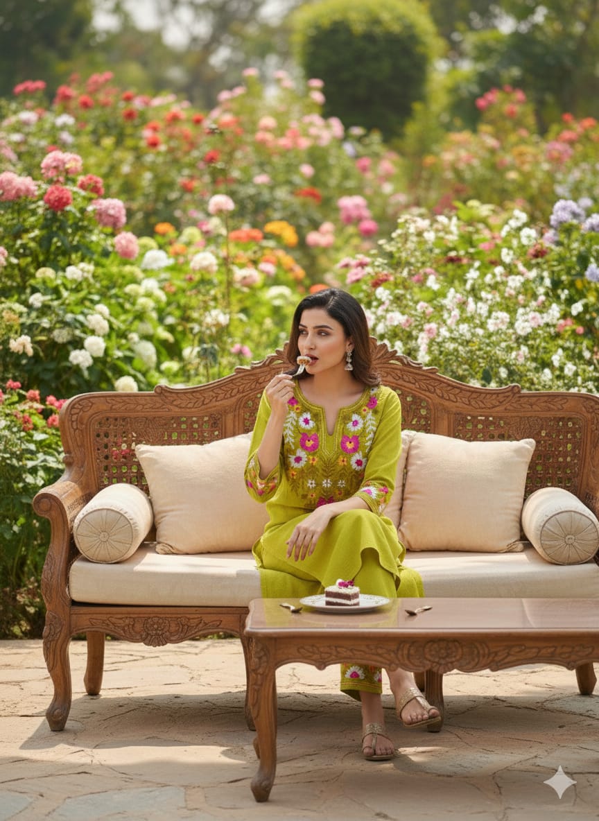 Elegant Green Floral Embroidered Kurti Pant Se