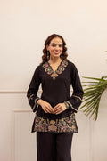 Black Scalloped Floral Embroidered Co-ord Set