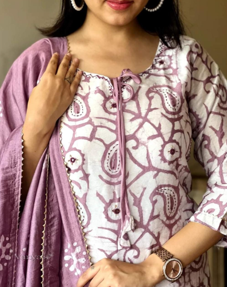 Pink Cotton Kuta Set  with Dupatta For Women