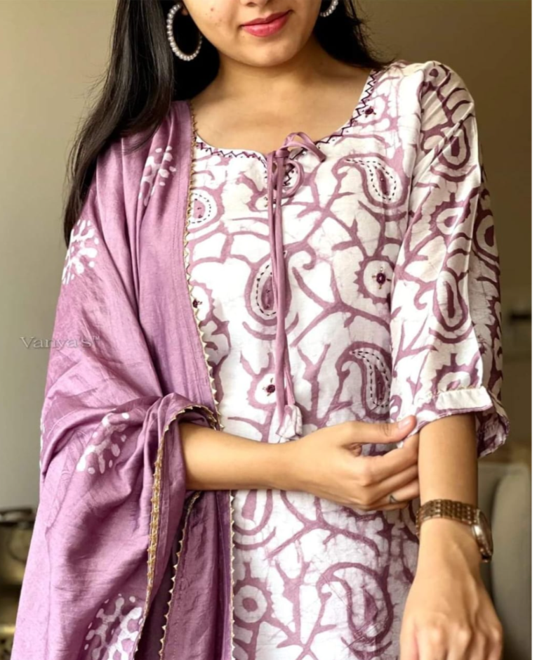 Pink Cotton Kuta Set  with Dupatta For Women
