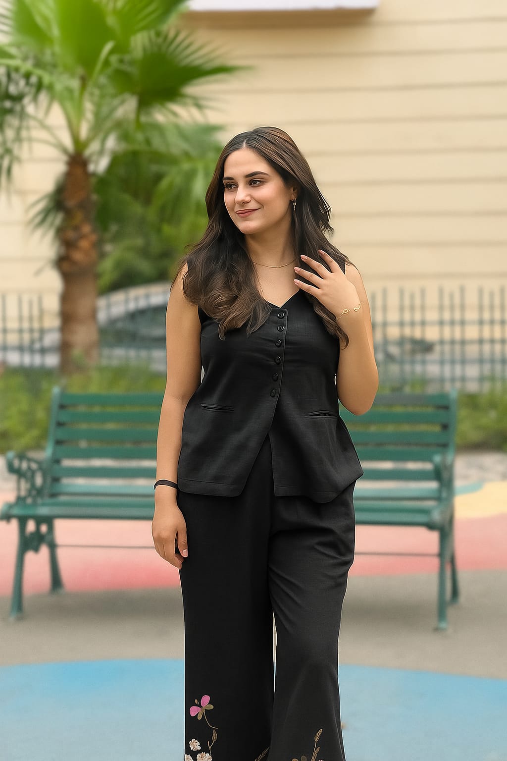 Women’s Black Embroidered Cotton Co-Ord Set | Elegant Summer Wear