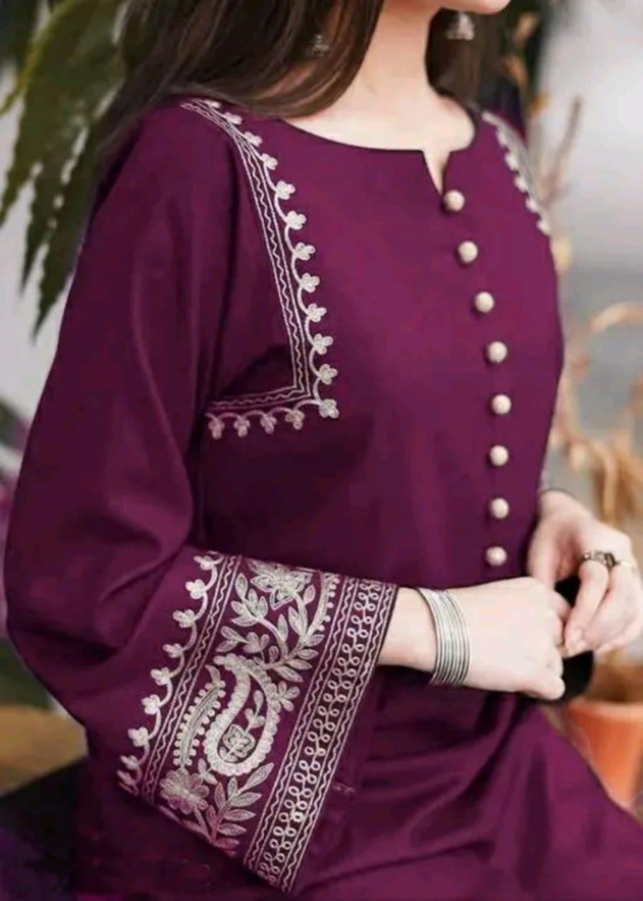Women’s Purple Embroidered Cotton Kurta Palazzo Set | Elegant Ethnic Wear