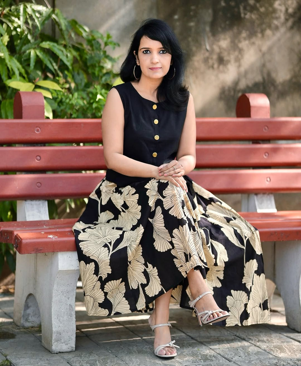 Black Women's Premium Cotton Sleeveless Top and Skirt Set | Floral Block Printed 2-Piece Co-Ord Dress