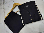 Women’s Black Embroidered Cotton Kurta Palazzo Set | Regular Fit Ethnic Wear