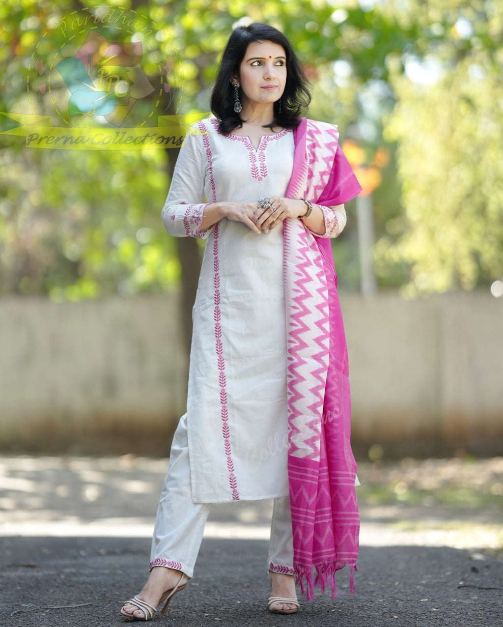 Elegant White Embroidered Kurta Pant Set with Pink Dupatta for Women | Premium Ethnic Wear Collection