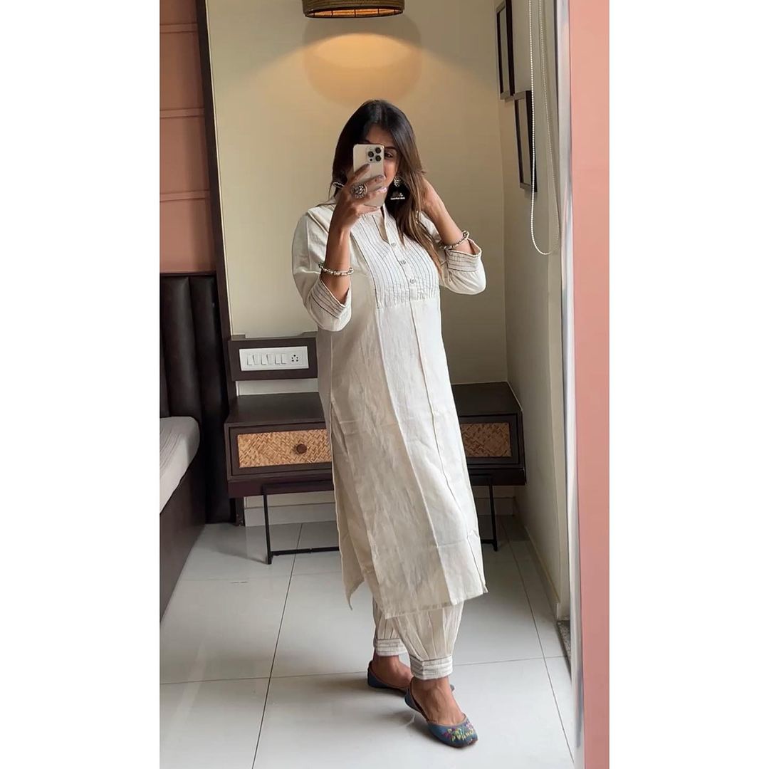 Handloom Khadi Kantha Kurta Set 🖤