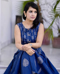 Women’s Indigo Leaf Print Cotton Maxi Dress | Casual Summer Ethnic Wear