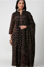 Elegant Black Pure Cotton Anarkali Suit Set
