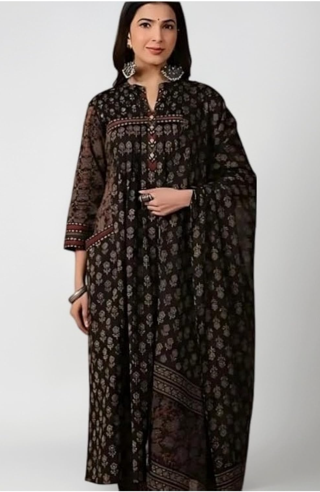 Elegant Black Pure Cotton Anarkali Suit Set