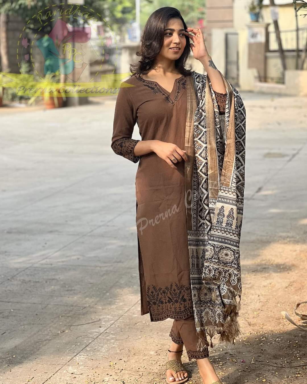 Premium Khadi Silk Kalamkari Printed Dress Material for Women | Embroidered Kurta with Dupatta Set