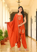Premium Handwork Pearl & Dori Embroidered Kurti Set Orange