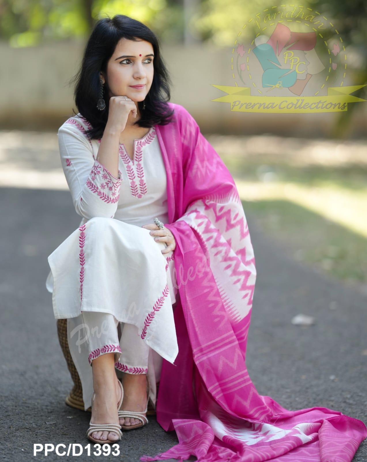 Elegant White Embroidered Kurta Pant Set with Pink Dupatta for Women | Premium Ethnic Wear Collection