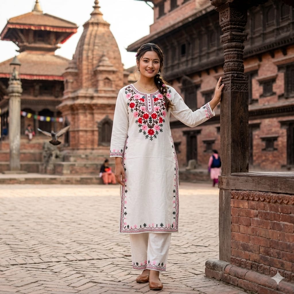 ✨ Elegant Embroidered Cotton Kurta Pant Set for Women | Heavy Aari Work Ethnic Wear ✨