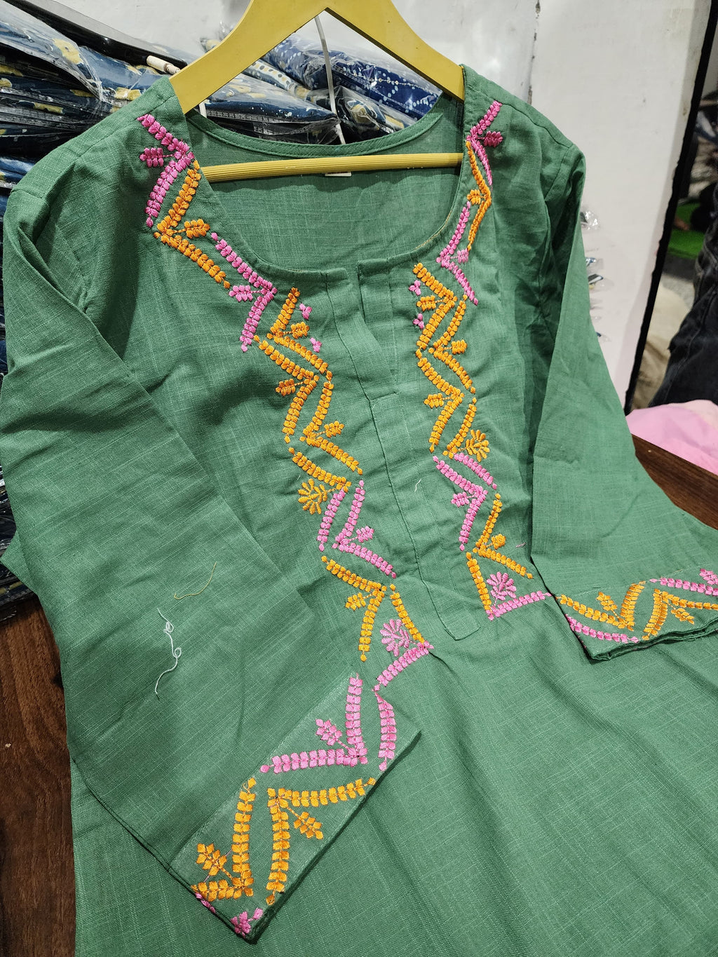 Sage Green Cotton Embroidered Kurta Pant Dupatta Set for Women